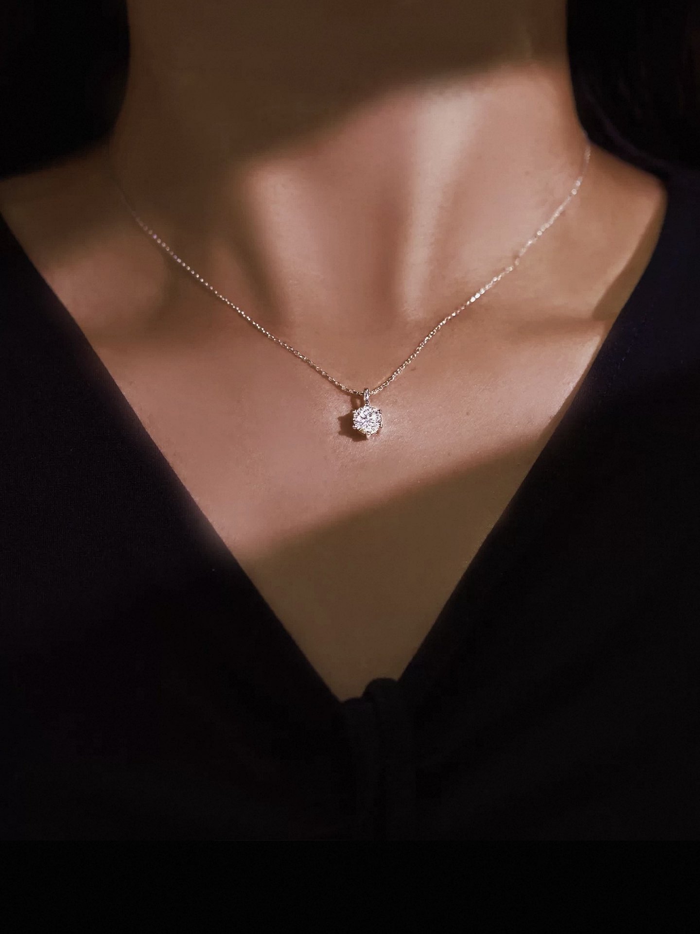 Classic Solitaire Pendant worn by model