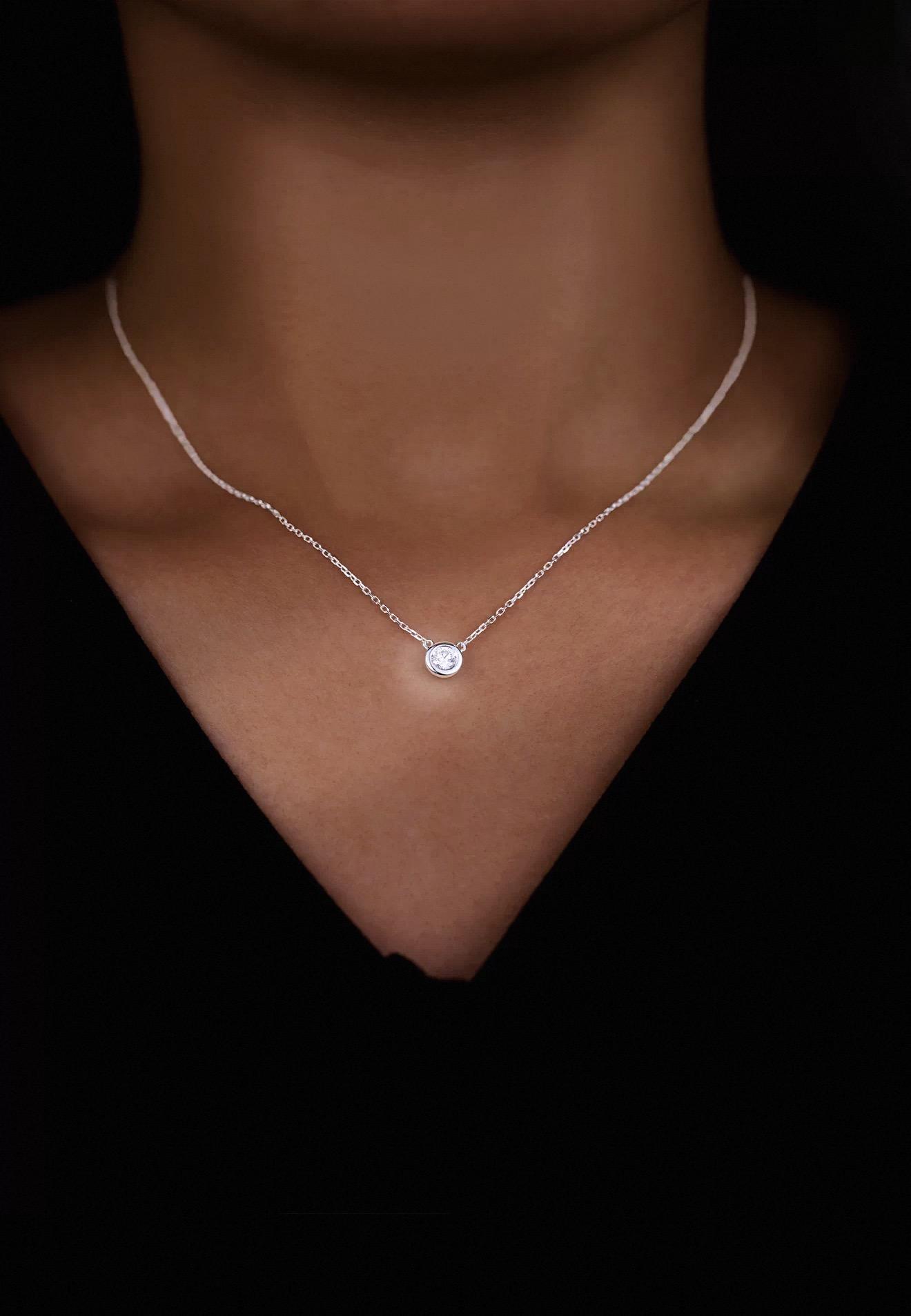 Bezel Set Necklace worn by model